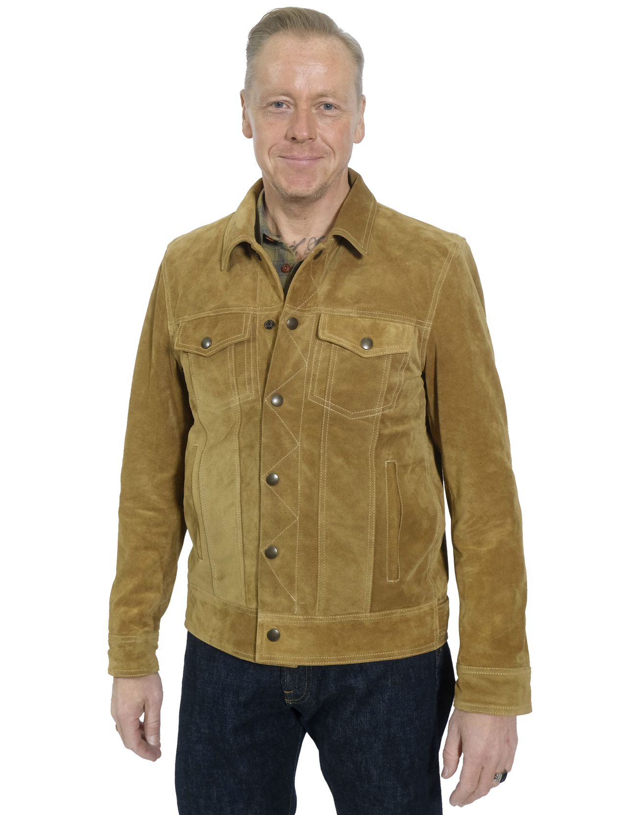 Tellason---Suede-Calf-Split-Trucker-Jacket---Silky-Gold11