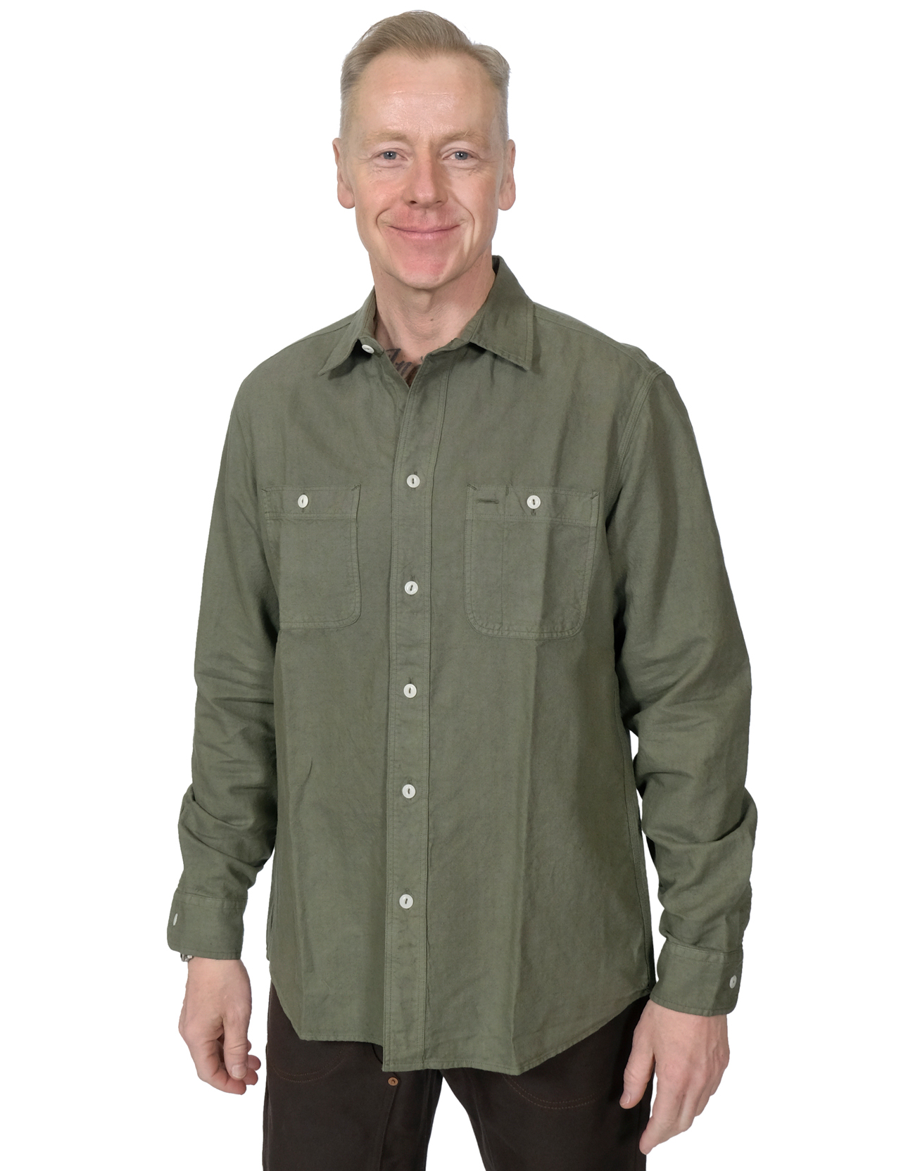 Tellason Utility Shirt Cotton Linen Slub Moss