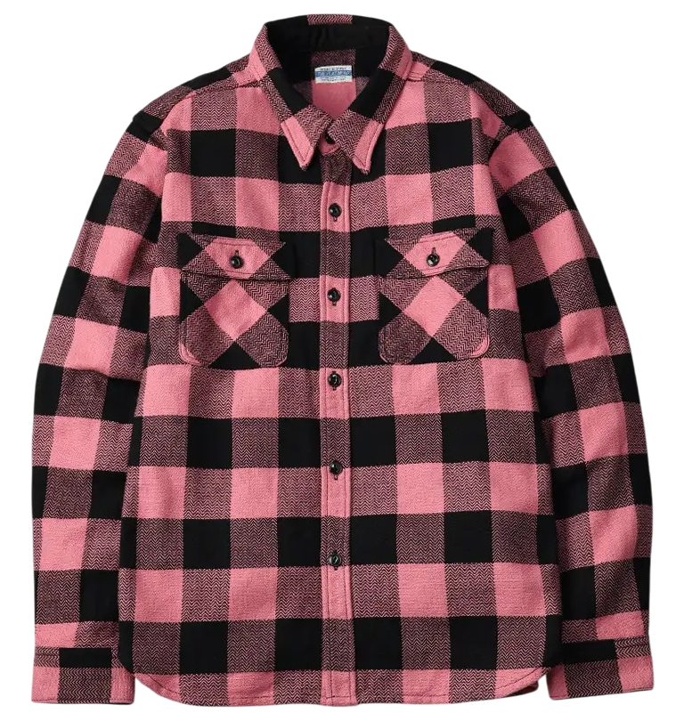 The Flat Head - Block Check Flannel Shirt - Pink / Black
