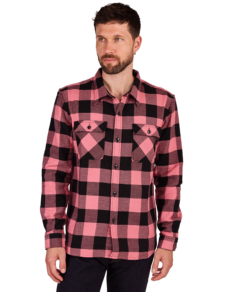 The Flat Head - Block Check Flannel Shirt - Pink / Black