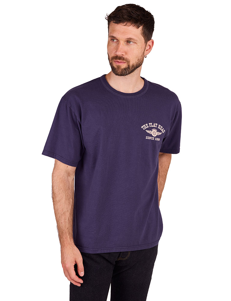 The Flat Head - Flying Wheel T-Shirt - Navy / Natural
