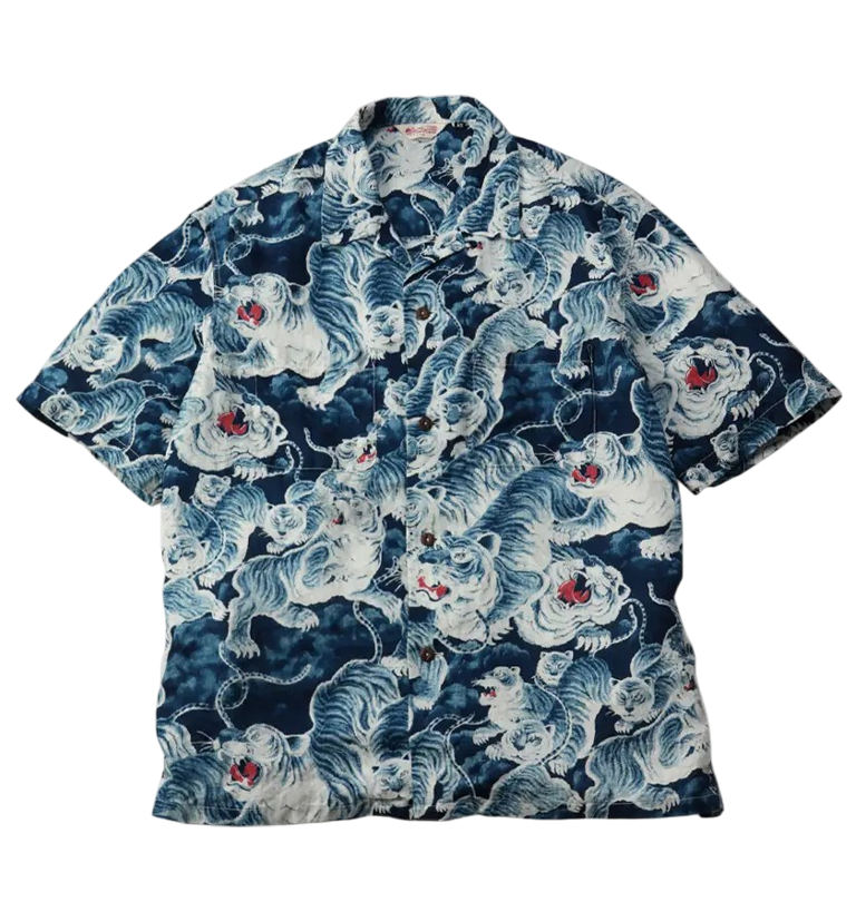 The Flat Head - Hyaku Tora Linen Shirt - Blue