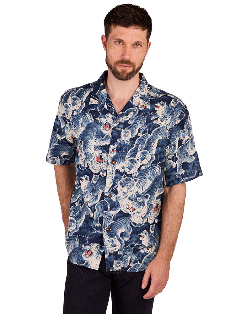 The Flat Head - Hyaku Tora Linen Shirt - Blue