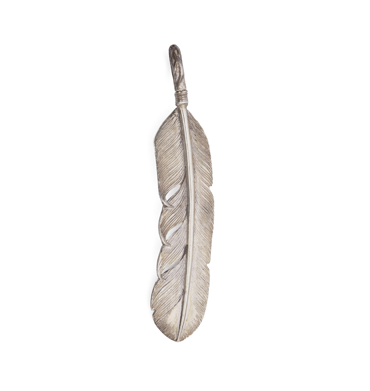 The Flat Head - Silver Pendant Top Rough Feather - Large