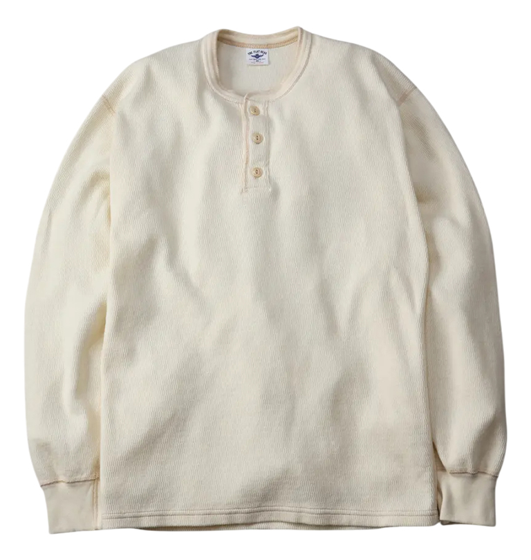 The Flat Head - Thermal Long Sleeve Henley Shirt - Ivory