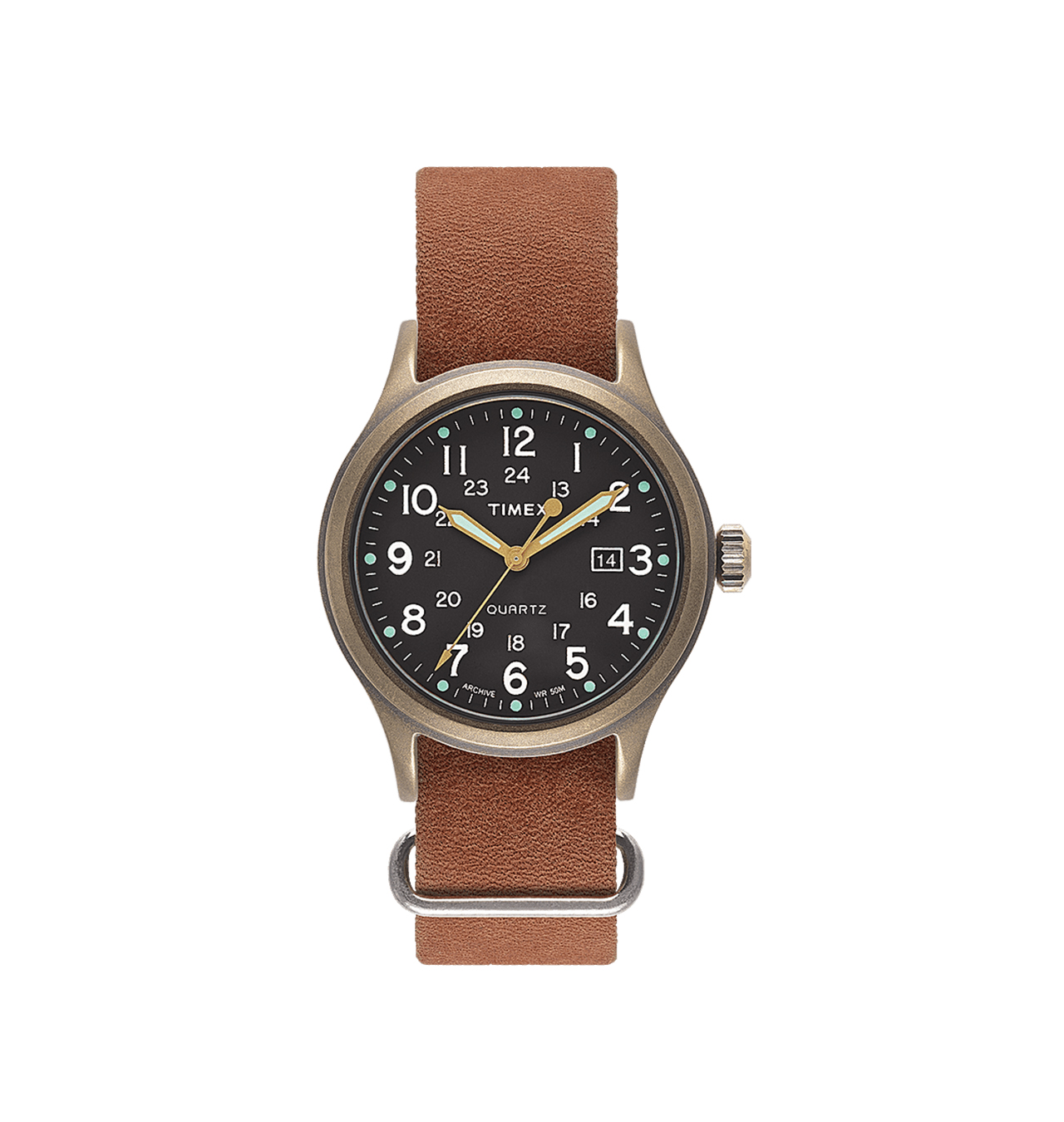 Timex - Allied 40mm Brown Leather Watch Band - Bronze/Black Dial