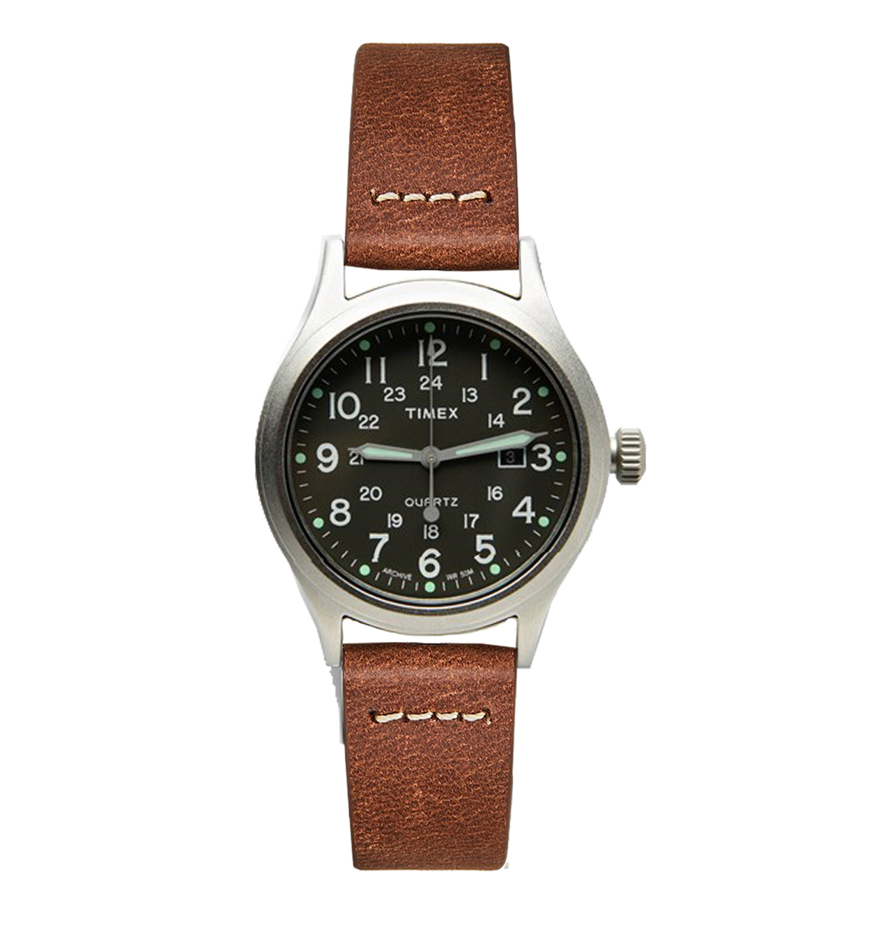 Timex - Allied 40mm Brown Leather Watch Band - Green Dial
