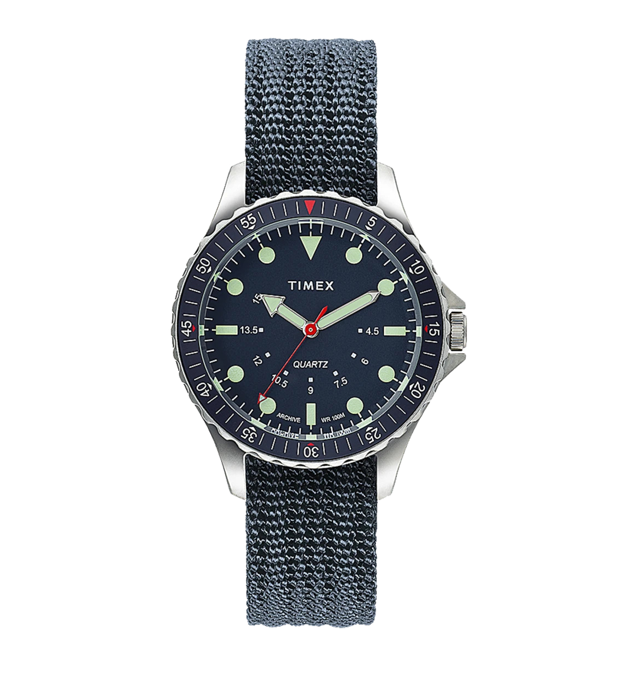 Timex - Navi Depth 38mm Fabric Strap Watch - Steel/Blue