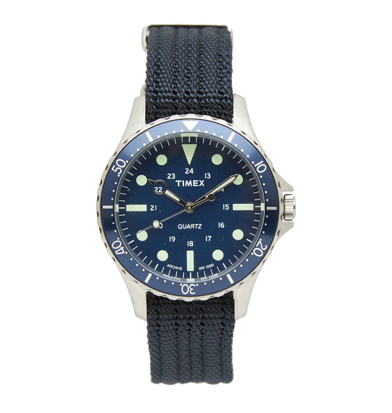 Timex - Navi Harbor 38mm Fabric Strap Watch - Steel/Blue