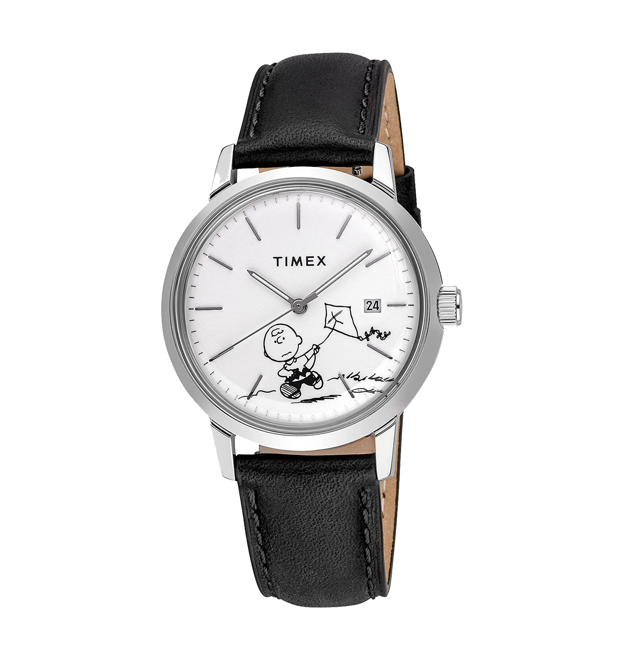 Timex---Peanuts---Marlin-Automatic-Charlie-Brown-Analogue-Automatic-Watch---Black-Leather-Strap1