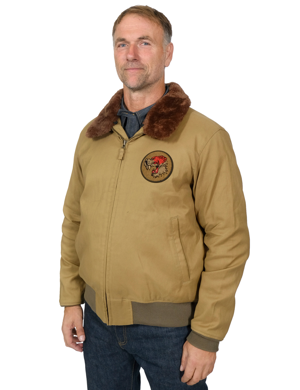 Triumph Motorcycles - Biggin Cotton Bomber Jacket With Faux Fur - Jungle Khaki