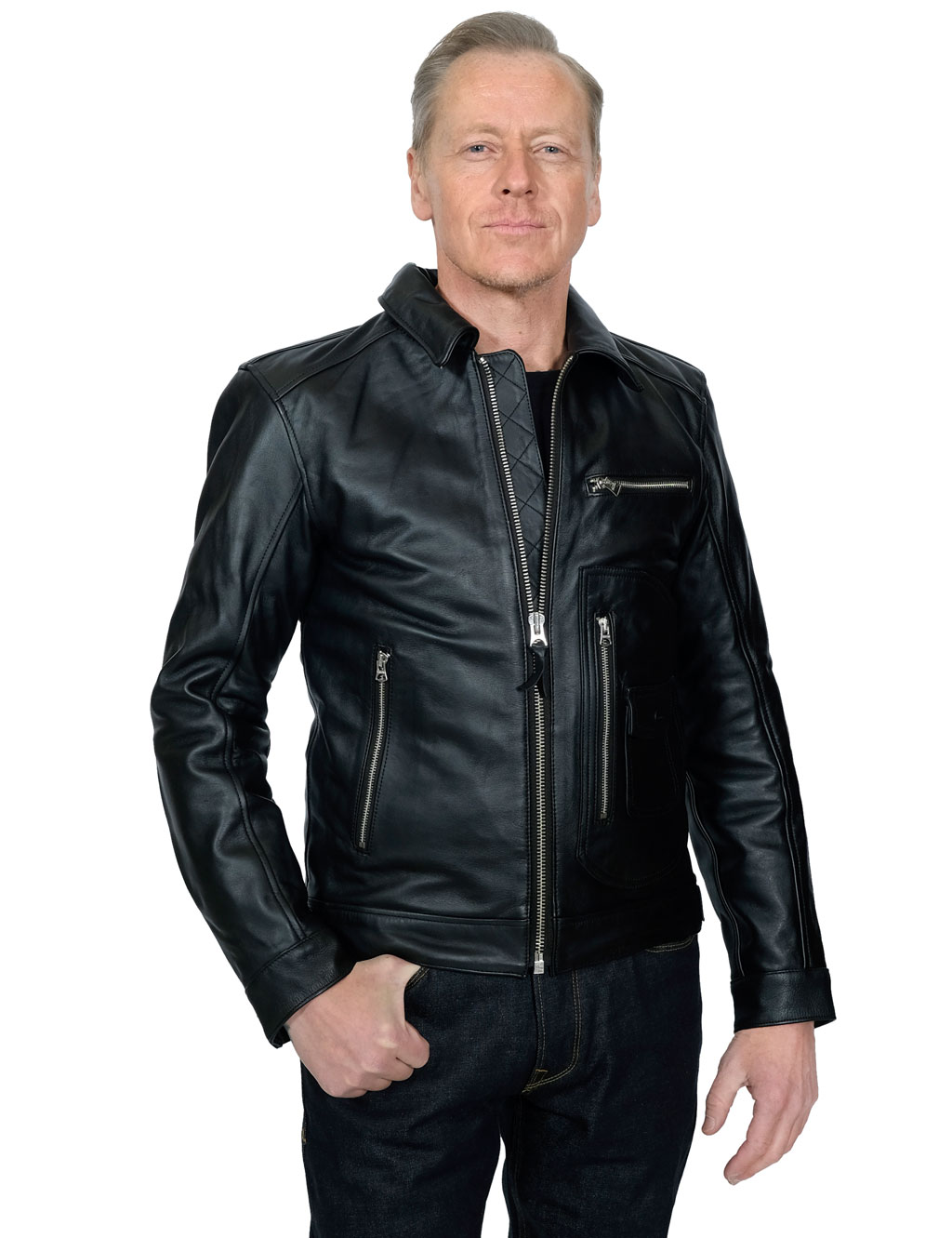 Triumph Motorcycles - Deacon Classic D Pocket Leather Jacket - Black