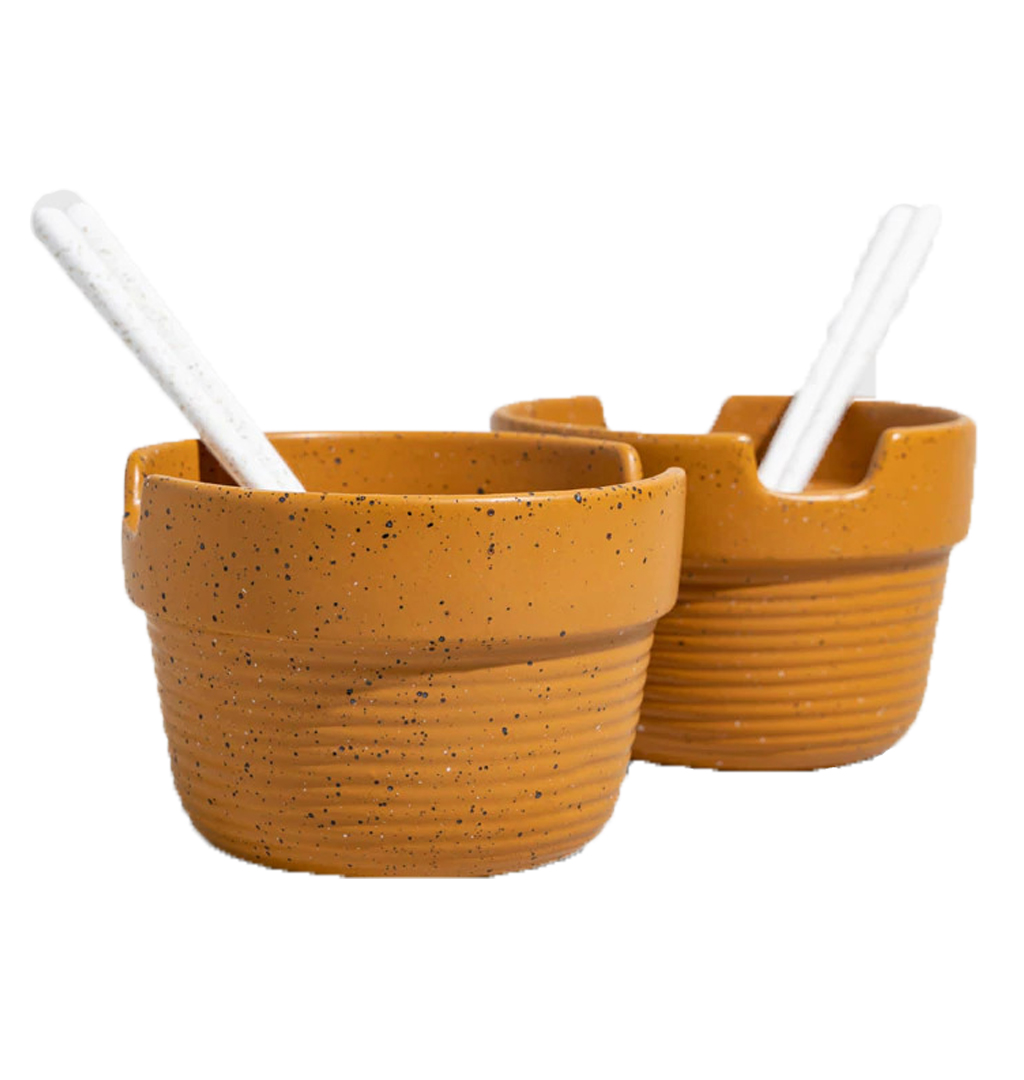 United by Blue - Stoneware Stackable Caramel/White Noodle Bowl Set - 2 Pack