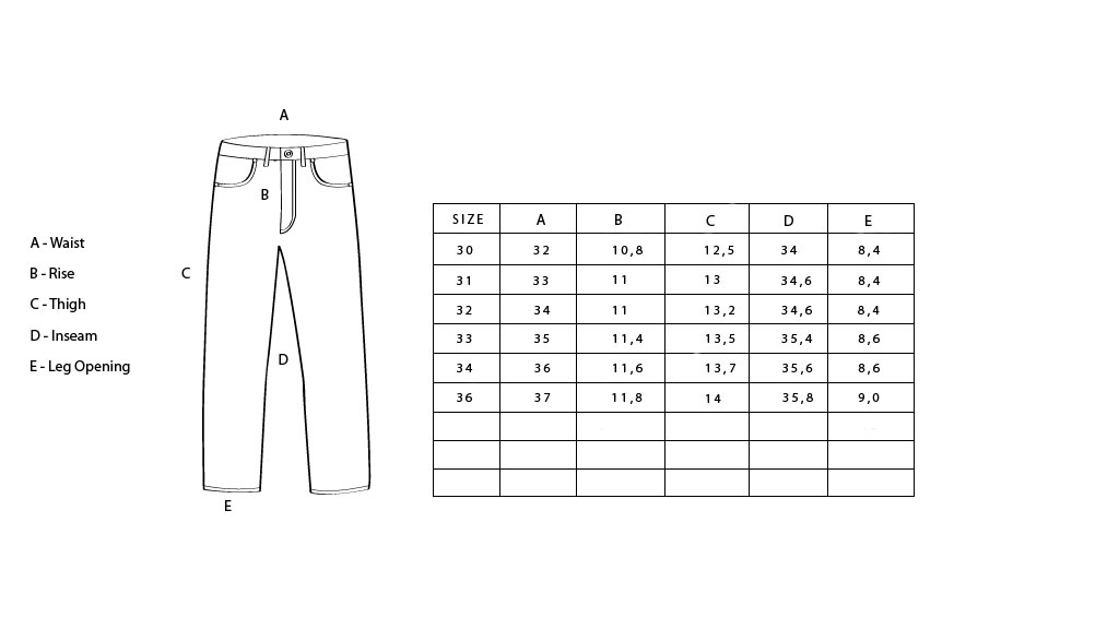 STEVENSON OVERALL CO. - VENTURA SIZE CHART