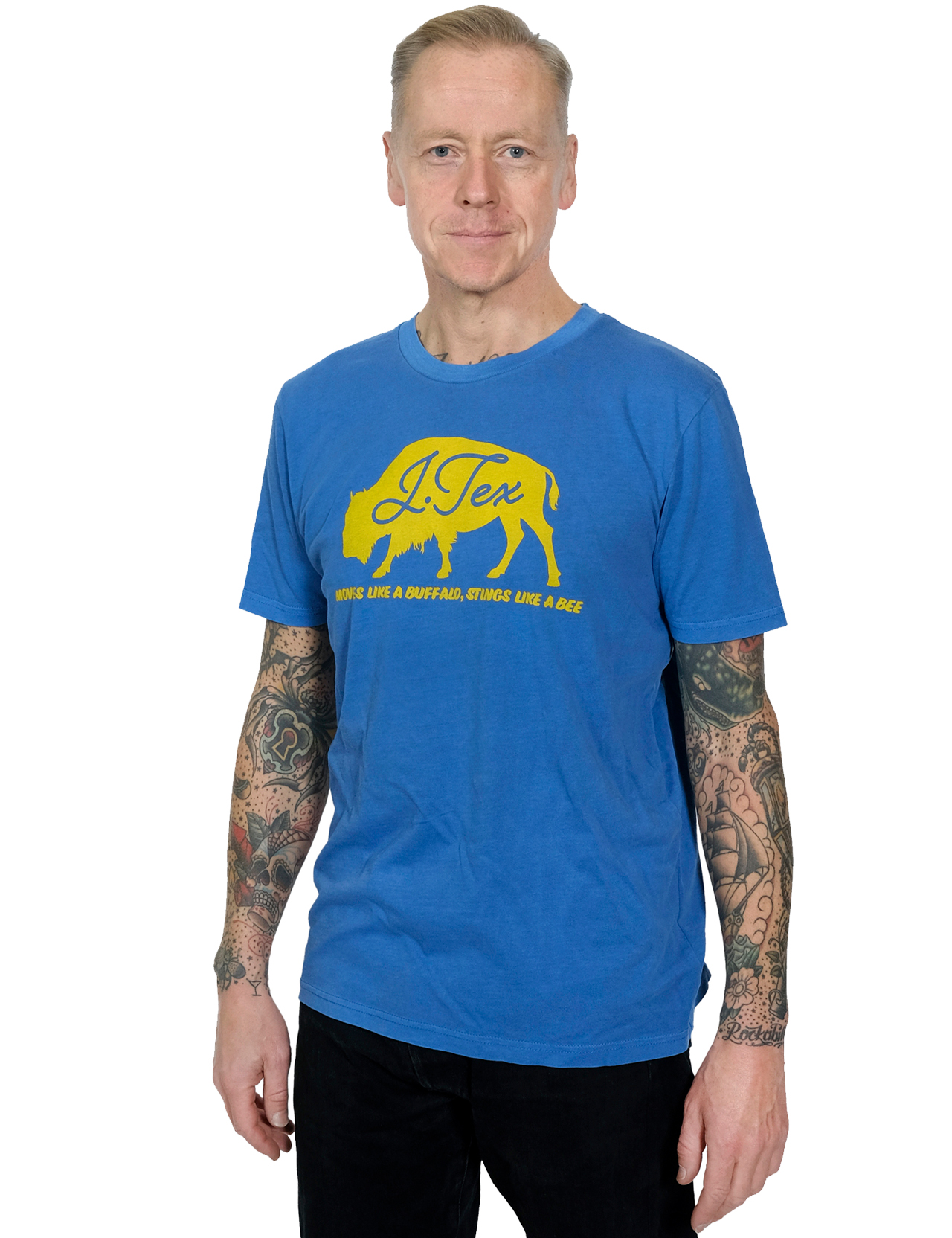 J Tex - Moves Like A Buffalo Vintage Style T-Shirt - Blue