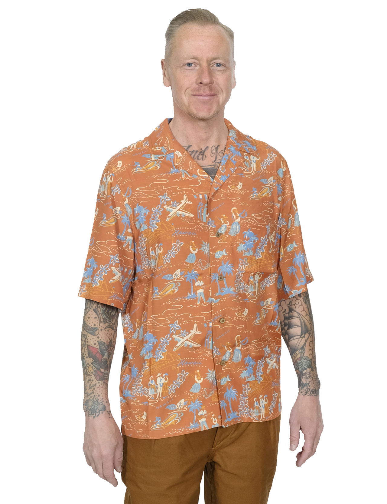 Fleurs De Bagne - The Hulu Girl Hawaii Shirt - Orange