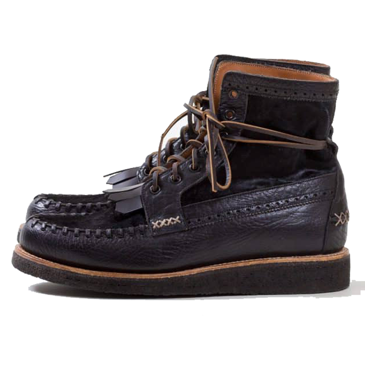 Bright Shoemakers- Crepe Moccasin Boot - Black Grain/ Black Pony