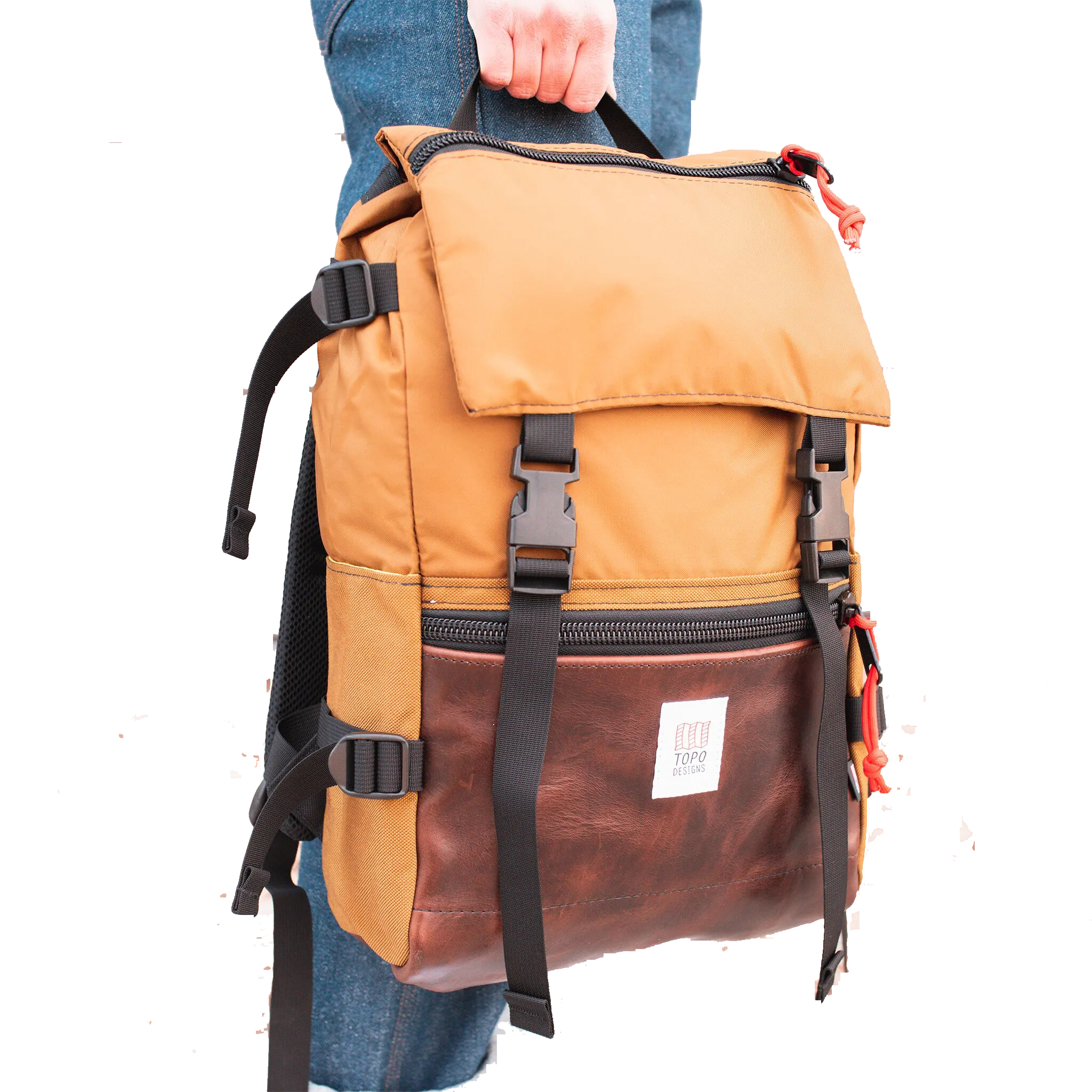 Topo Designs Leather Rover Pack Duck Brown Brown Leather