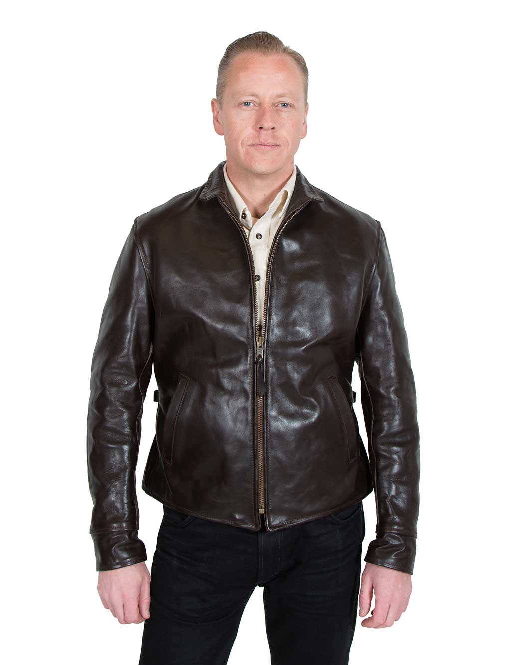Simmons Bilt The Clayton Horsehide Leather Jacket Dark Brown