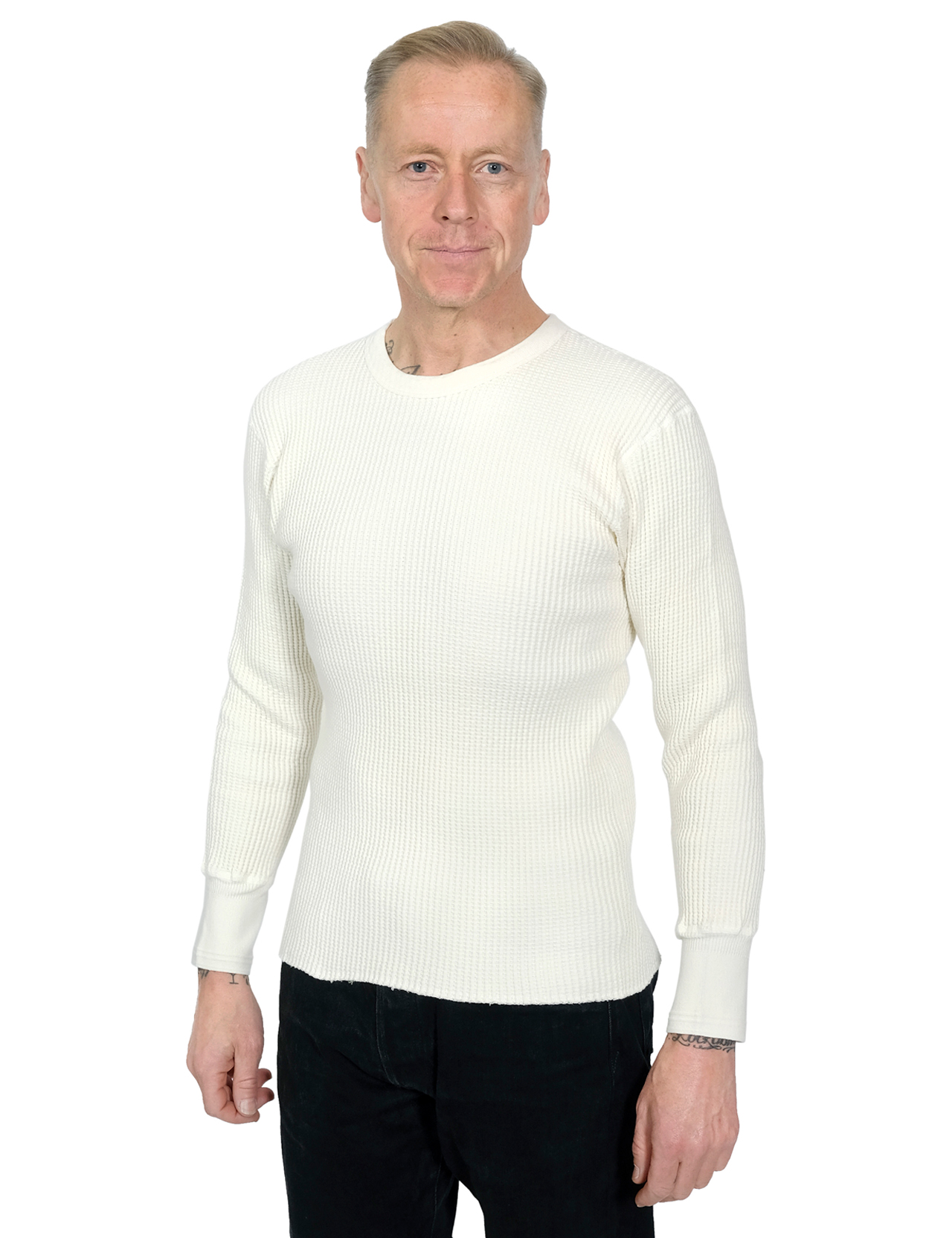 Homespun Knitwear - Lot 006 Thermal Crew Bulky Waffle - Antler White
