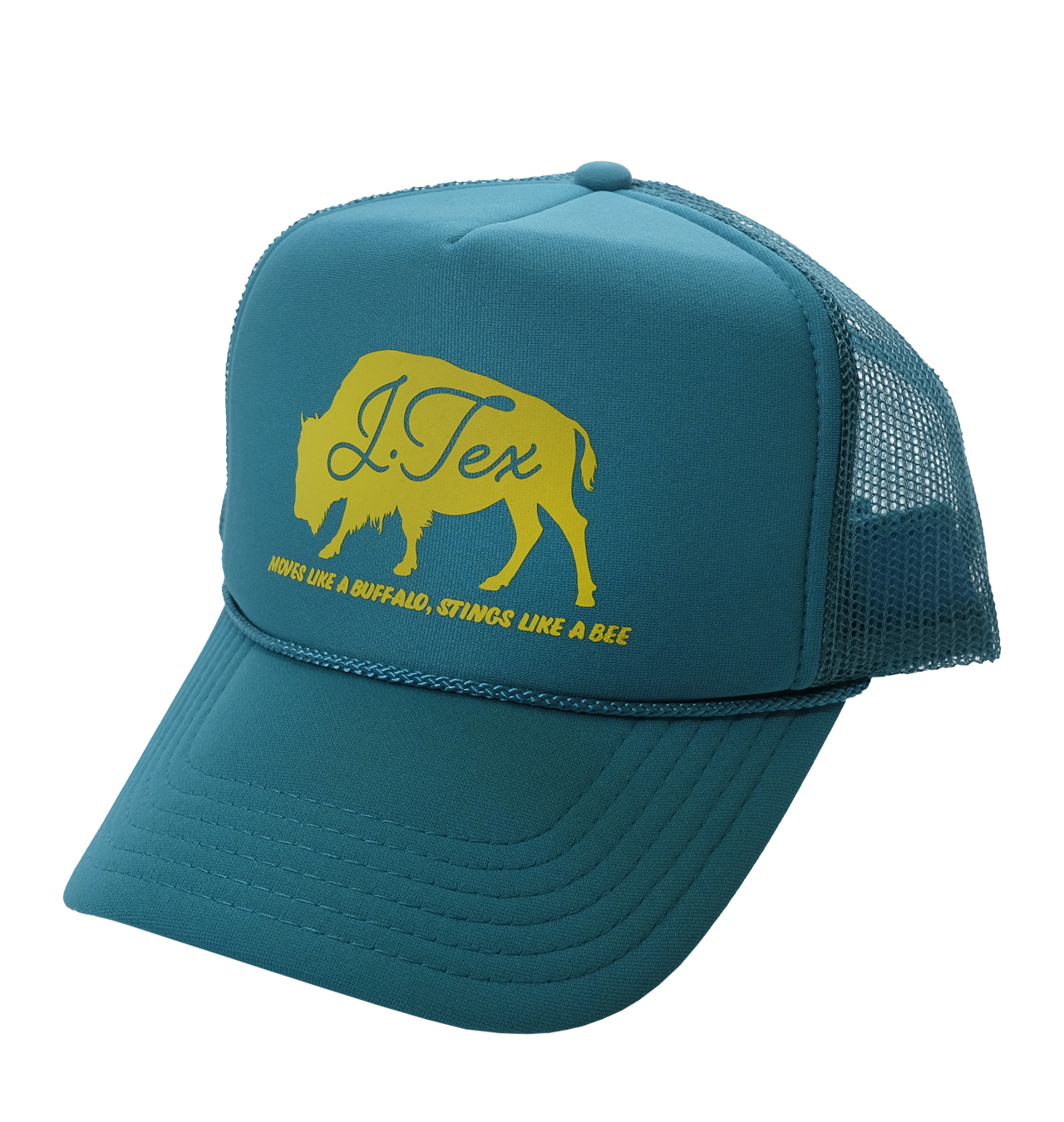 J Tex - Moves Like A Buffalo Trucker Cap - Jade/Yellow