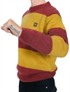 Eat Dust - Knit Striped Kid Mohair R-Neck Sweater - Bordeaux/Yellow