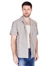 Fleurs de Bagne Chemisette 50´s Style Short Sleeved Shirt - Natural Stripes