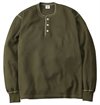 The Flat Head - Thermal Long Sleeve Henley Shirt - Olive